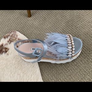 Miu Miu sandals blue with feathers